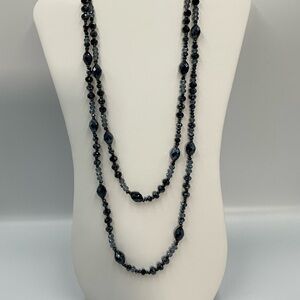 Black Beaded Necklace 25” & 4” Elegant No Clasp